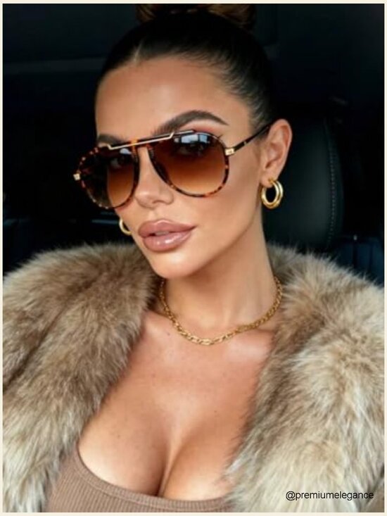 Oversized Aviator Sunglasses Retro 70s Gold Metal Square UV400 Protection main image 6